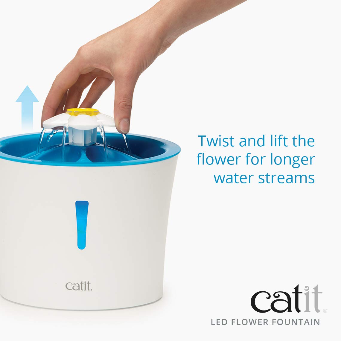 Catit LED Flower Fountain with Triple Action Filter, Cat Drinking Water Fountain, Blue, 3 L