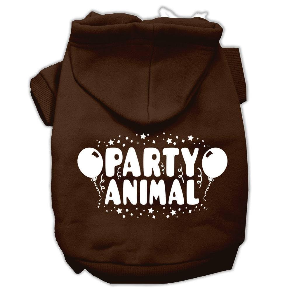 Pet Dog & Cat Hoodie Screen Printed, 'Party Animal' Brown Sm (3-6 Lbs.)
