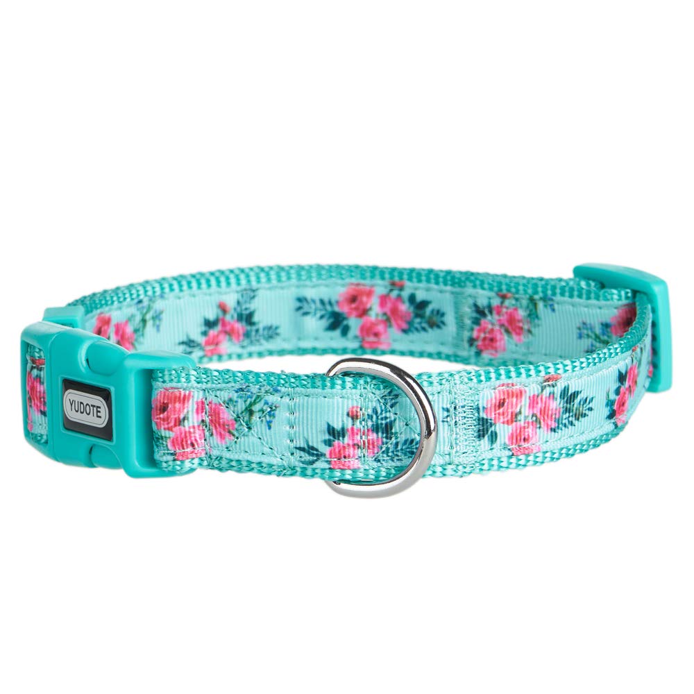 Yudote Floral Dog Collars Adjustable Nylon Collar With Quick Release Buckle For Female & Male Dogs, Green, Small