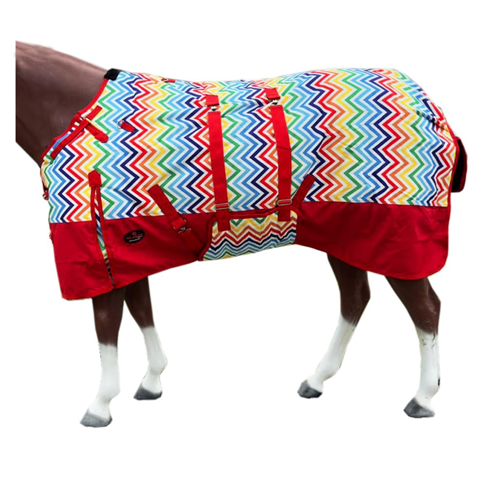 Hilason Rainbow Zigzag 76 In 1200D Winter Waterproof Poly Horse Blanket Belly Wrap | Horse Blanket | Horse