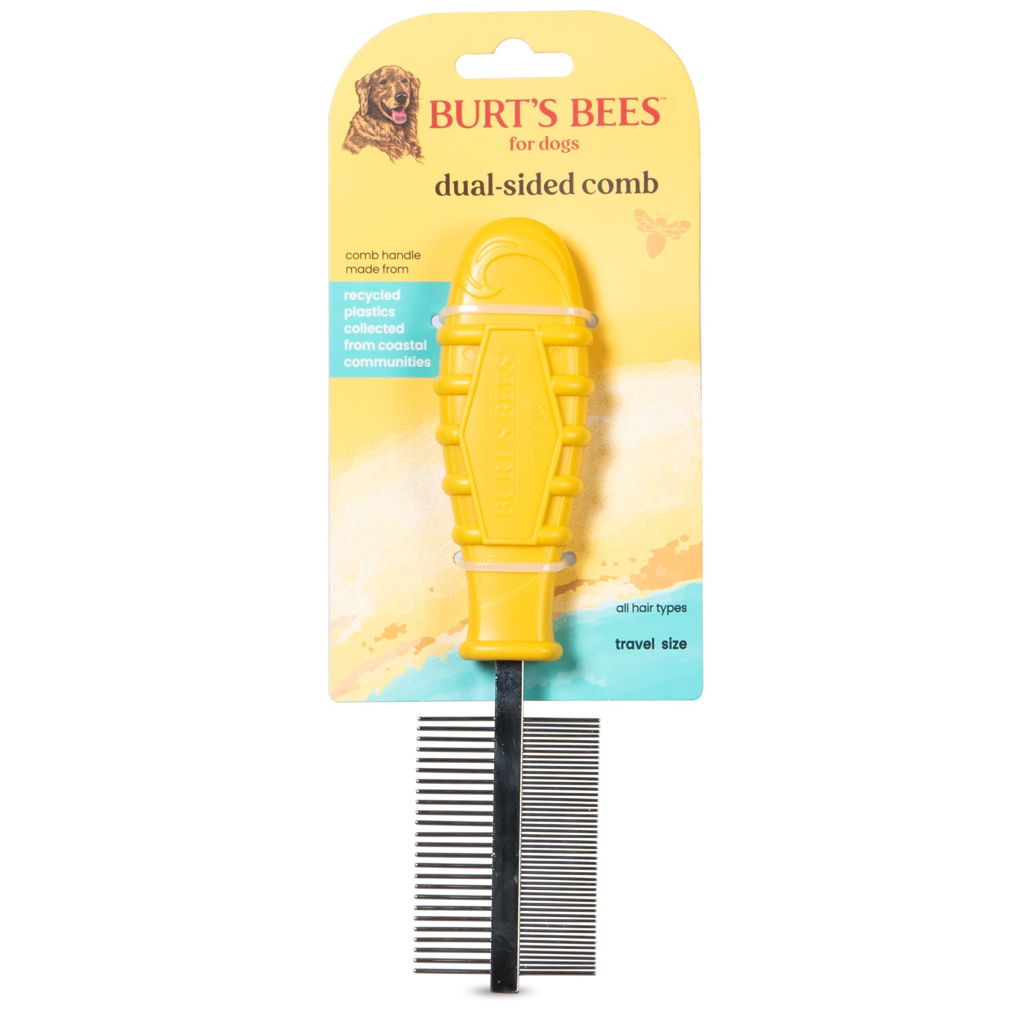 Burt'S Bees For Pets Dual Sided Grooming Comb With Handle From Recycled Plastics | 2-In-1 Tool For Pet Grooming And Flea Removal