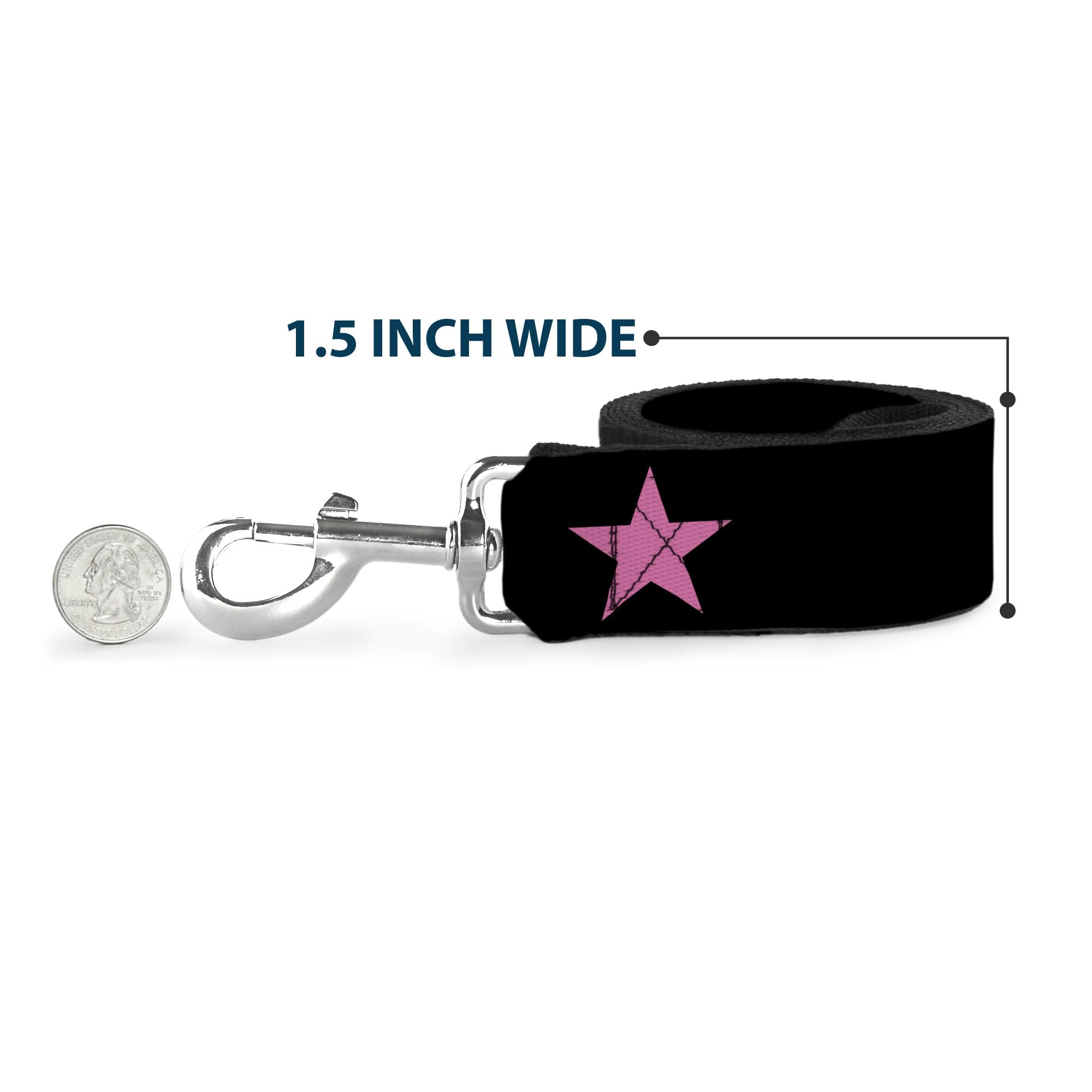 Dog Leash Star Black Pink 6 Feet Long 1.5 Inch Wide