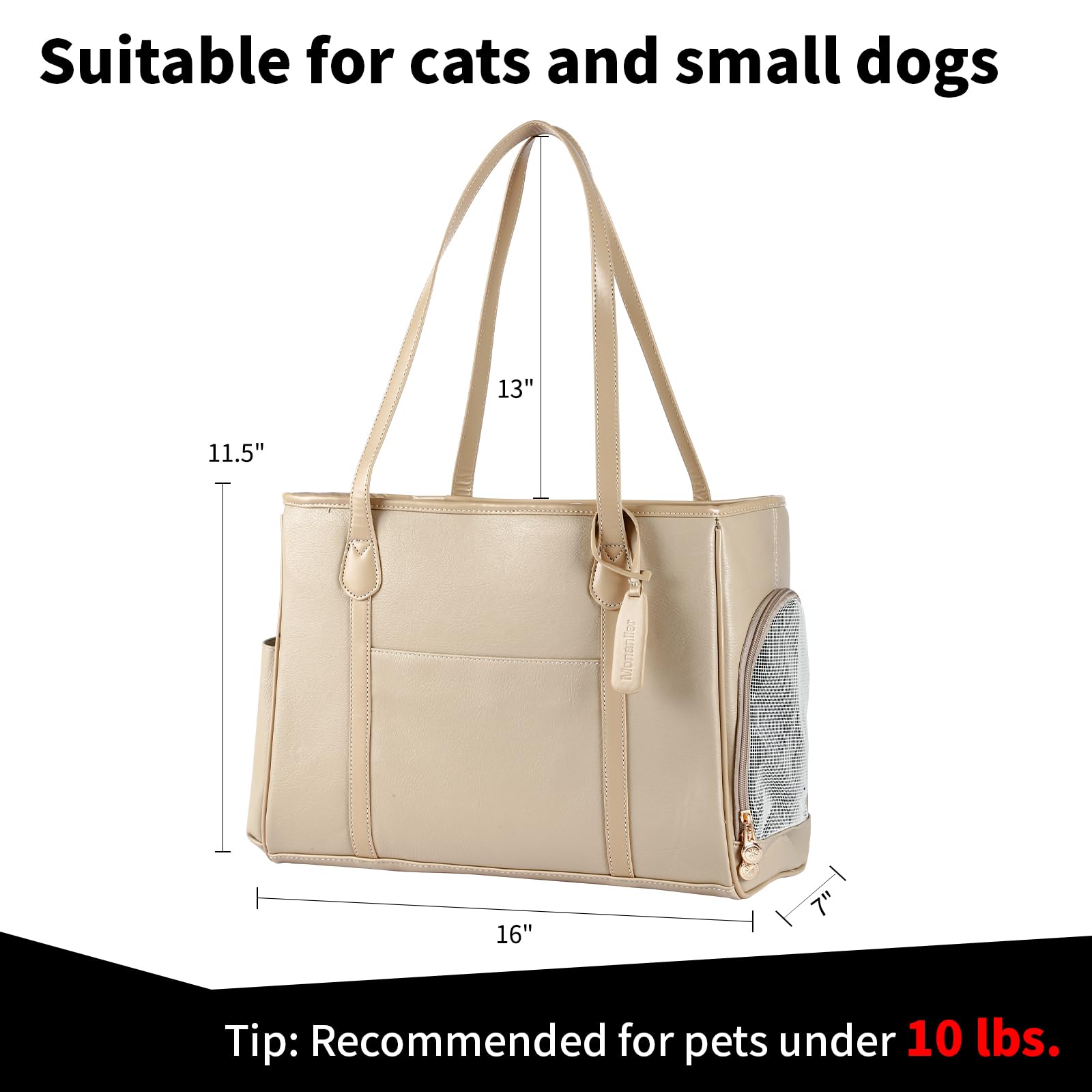 Monanller Stylish Dog Purse Carrier, Leather Pet Carrier Bag For Small Dogs Cats Puppy, Airline Approved Soft-Sided Carrier Ivor
