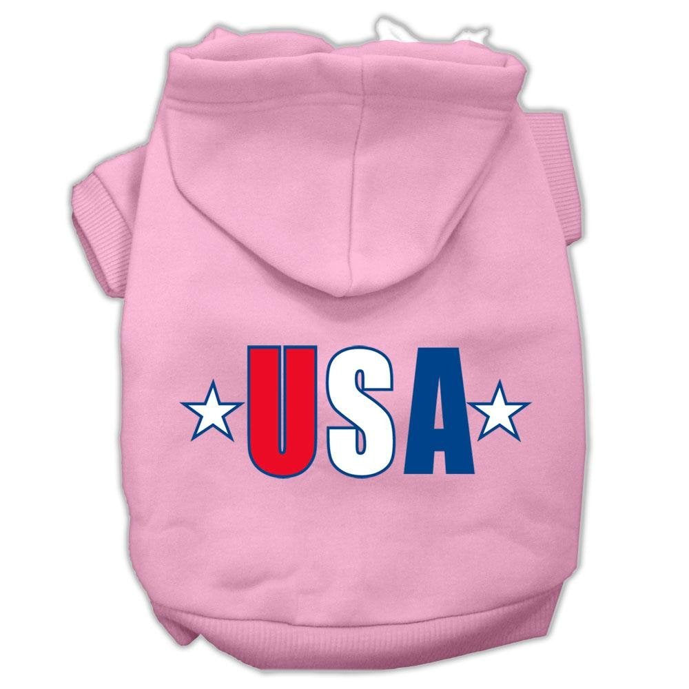 Pet Dog & Cat Hoodie Screen Printed, 'Usa Star' Light Pink Lg (10-14 Lbs.)