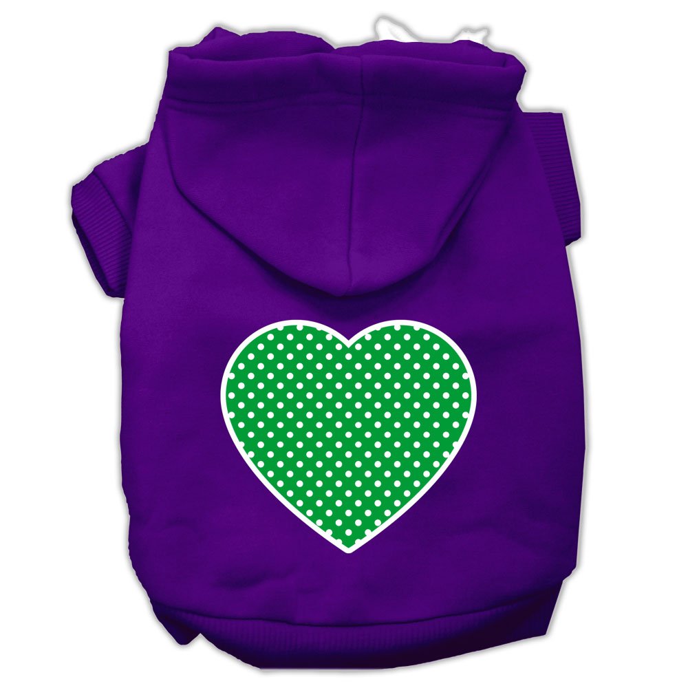 Pet Dog & Cat Hoodie Screen Printed, 'Green Swiss Dots Heart' Purple Xl (14-20 Lbs.)