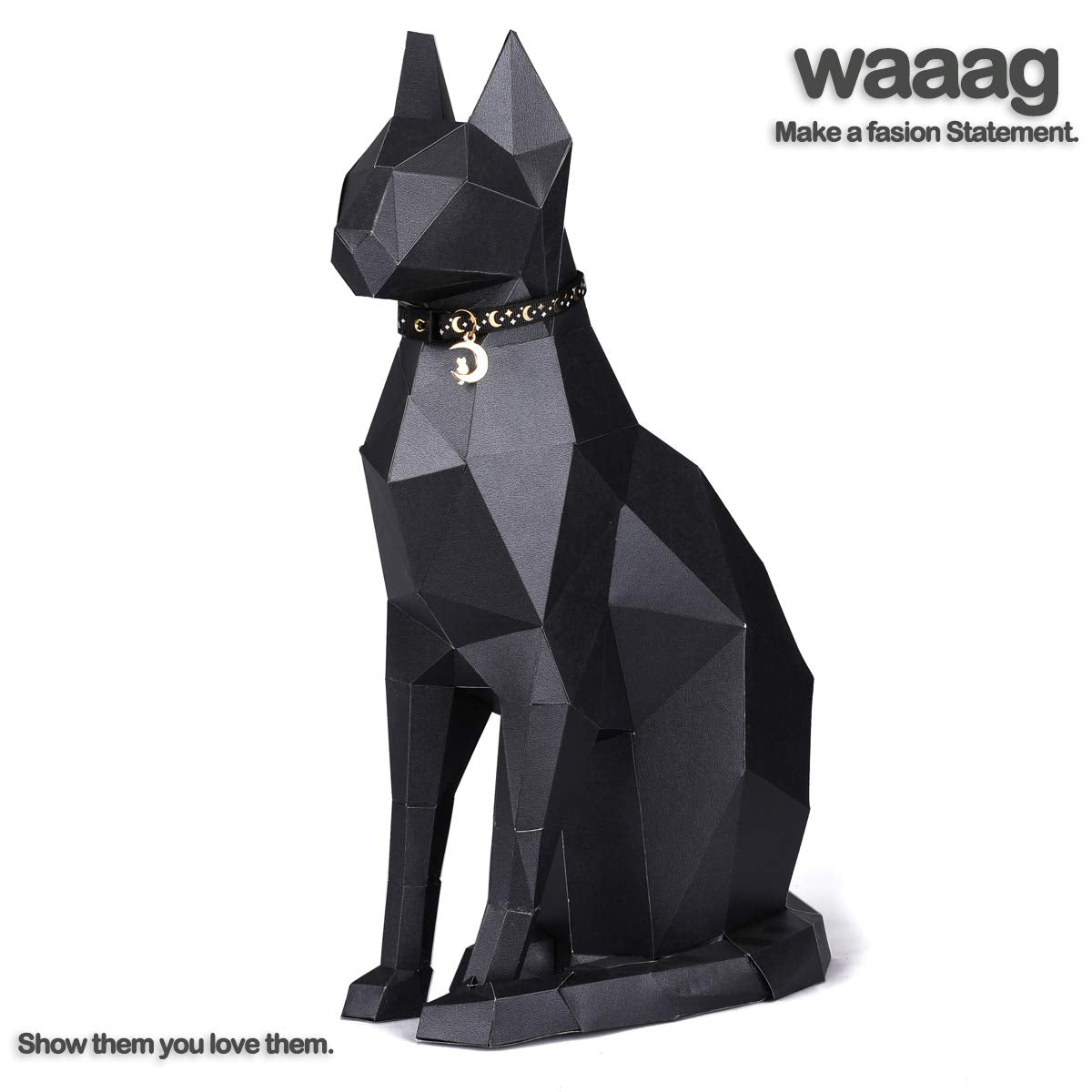 Waaag Gold Moons And Stars Safety Breakaway Cat Collar, Glow In The Dark (Standard 9'-15' Neck, Black)