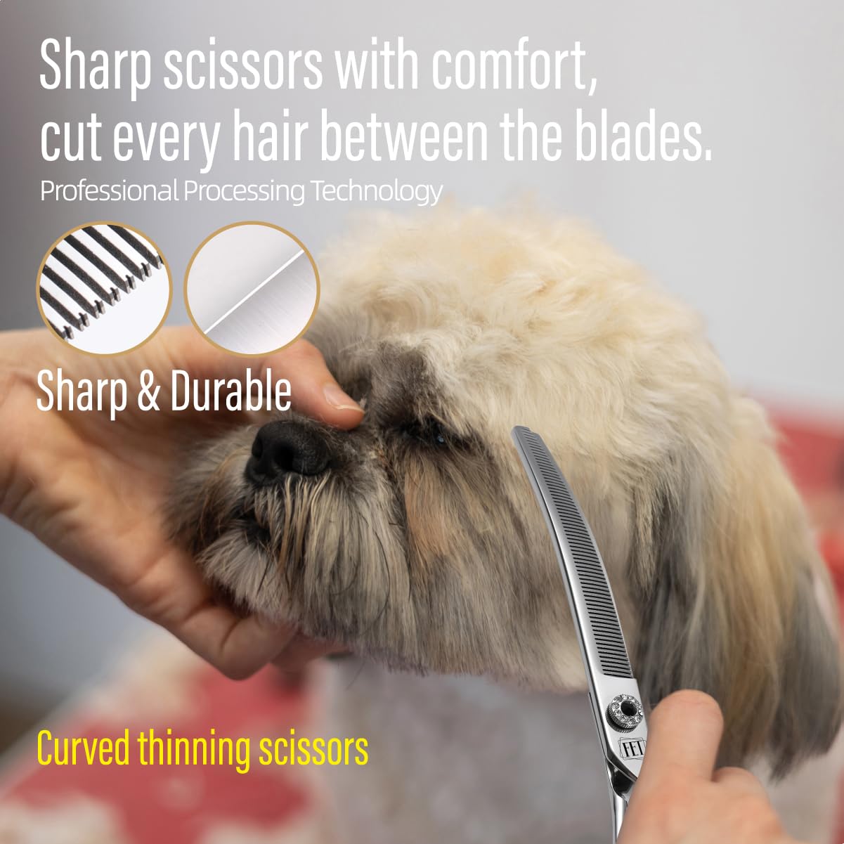 FENICE TOTEM 7.0" Curved Thinning Dog Grooming Scissors, Japanese 440C Stainless Steel for Pets, Model WY70