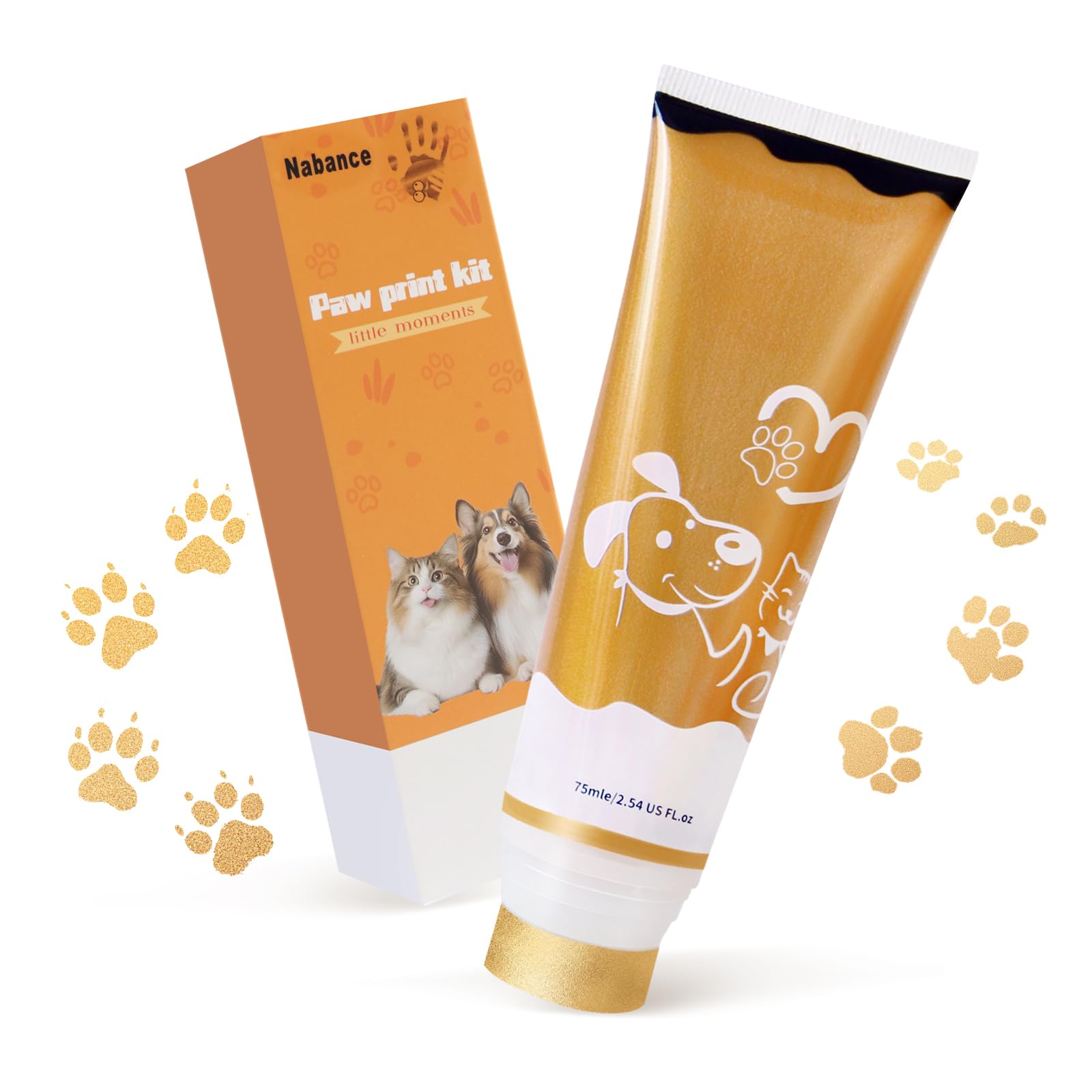 Nabance 2.54 Fl Oz Gold Pet Paw Print Friendly Ink Paint, Dog Cat Paw Print Safe Ink, Non-Toxic Acid-Free, Safe Gentle For Home 