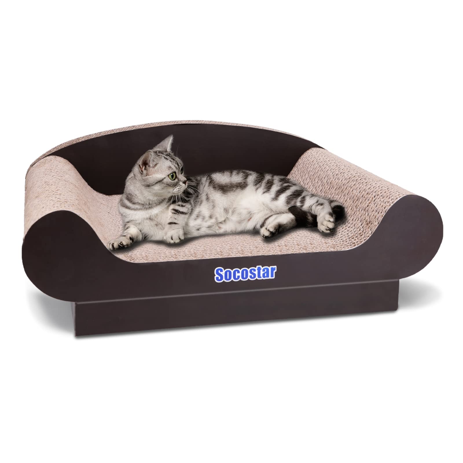Socostar Cat Couch Bed Pad, Cardboard Cats Scratcher Furniture with Catnip, Large Scratch Sofa for Indoor Cats, Wear Resistant a