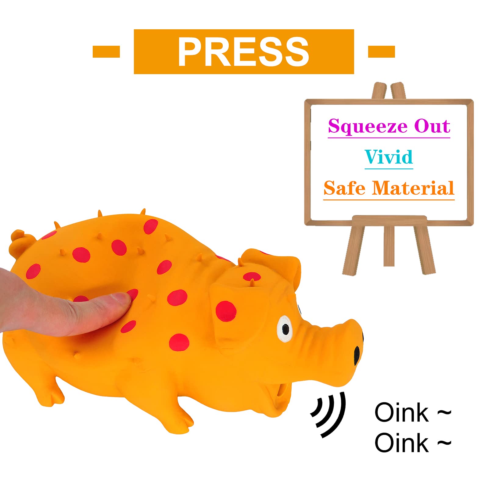 Andiker Dog Squeaky Toy, Dots Latex Dog Chew Toys With A Oinks Sound Squeaker Grunting Pig Dog Toy Sturdy Self Play 8' Dog Squeeze Toy For Dental Biting Chasing To Kill Boring Time (Orange)