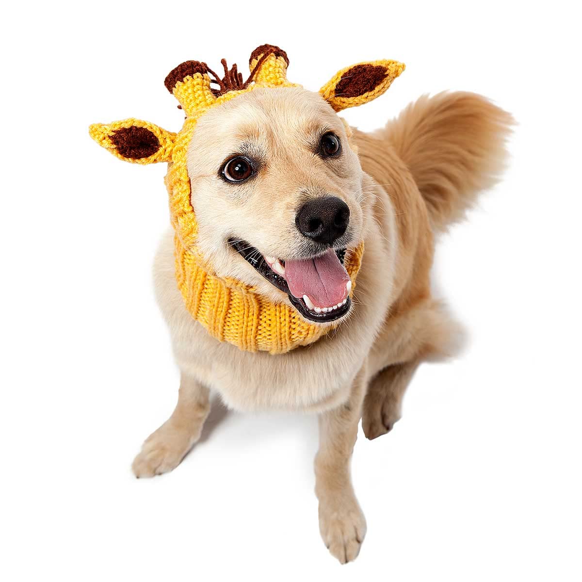 Zoo Snoods Giraffe Costume - Knit Dog Snood Ear Wrap, Warm Acrylic Neck Cover, Small, Yellow, Model GIR101YW-S