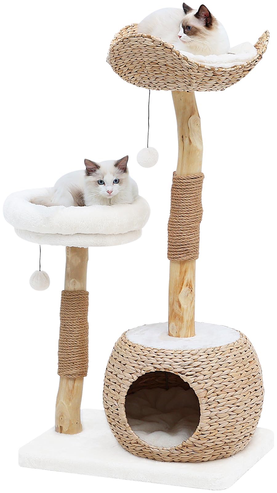 Kulamoon Modern Cat Tree Tower For Indoor Cats, Real Branch Luxury Cat Condo With Scratching Post, Jumping Platforms, Hanging To