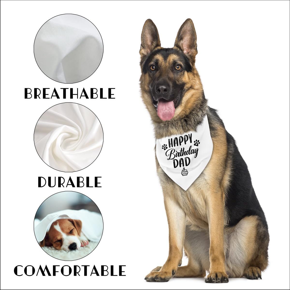 Dog Bandana For Happy Birthday Dad - Classical White Printing Pet Scarf Accessories - Gift For Dad'S Birthday Party (K30)