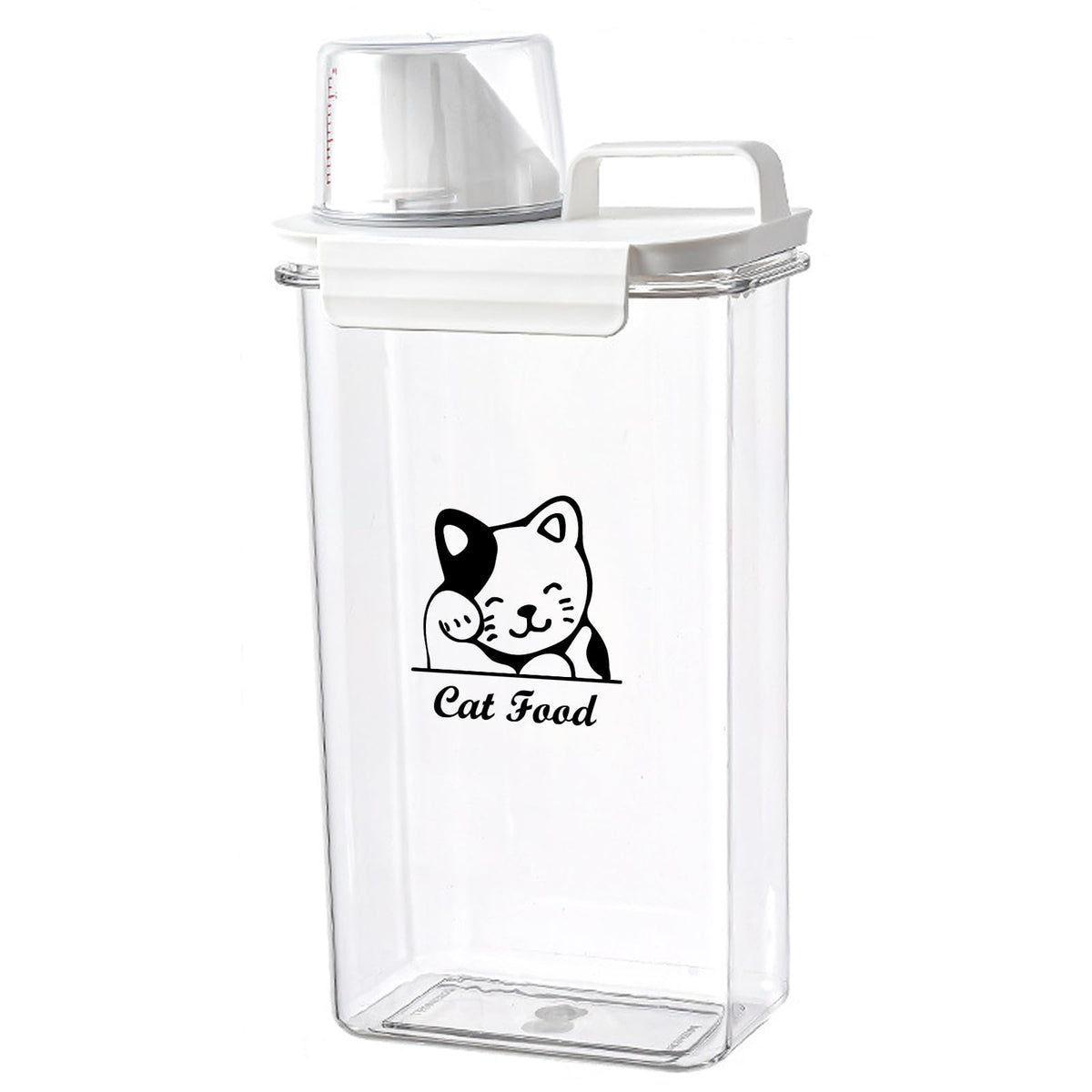 Brabtod Cat Food Storage Container Small |3Lb/2.5 L Clear Plastic Cat Food Treats Container Airtight With Measuring Cup|Portable