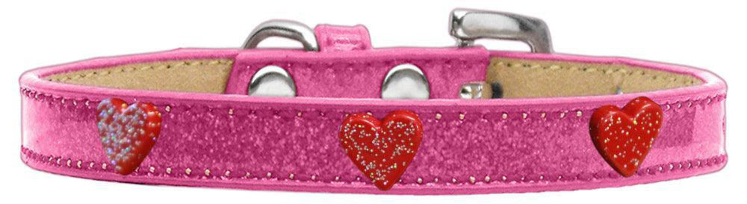 Dog, Puppy & Pet Widget Ice Cream Collar, Red Glitter Heart Black 16