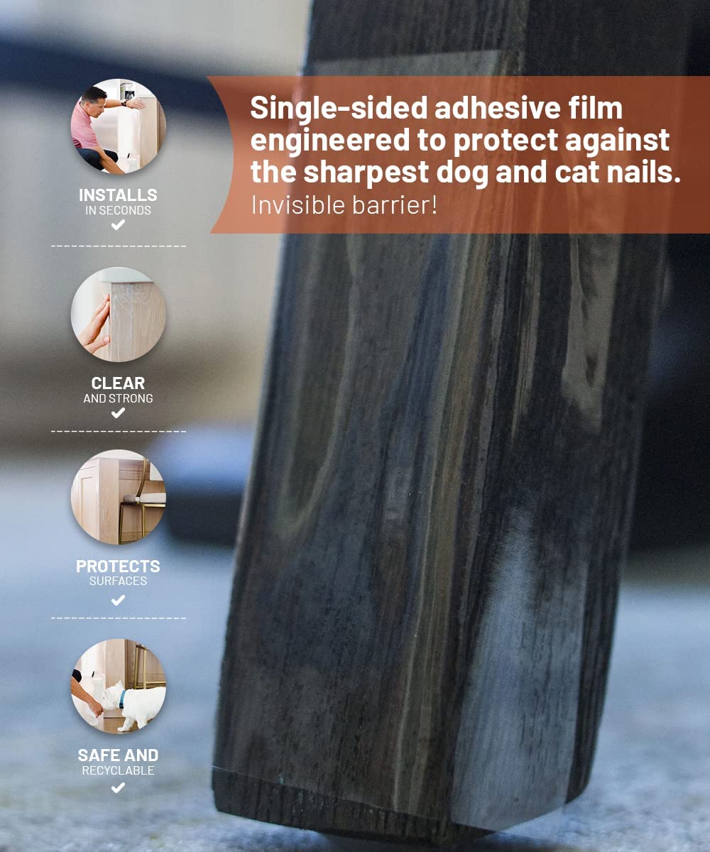 Clawguard Protection Tape - Durable Single-Sided Shield Protection Barrier Against Cat, Dog, Bird, Rabbit Scratching And Clawing Furniture, Couch, Window Sill, Car Door, Glass And More! 4In X 10'