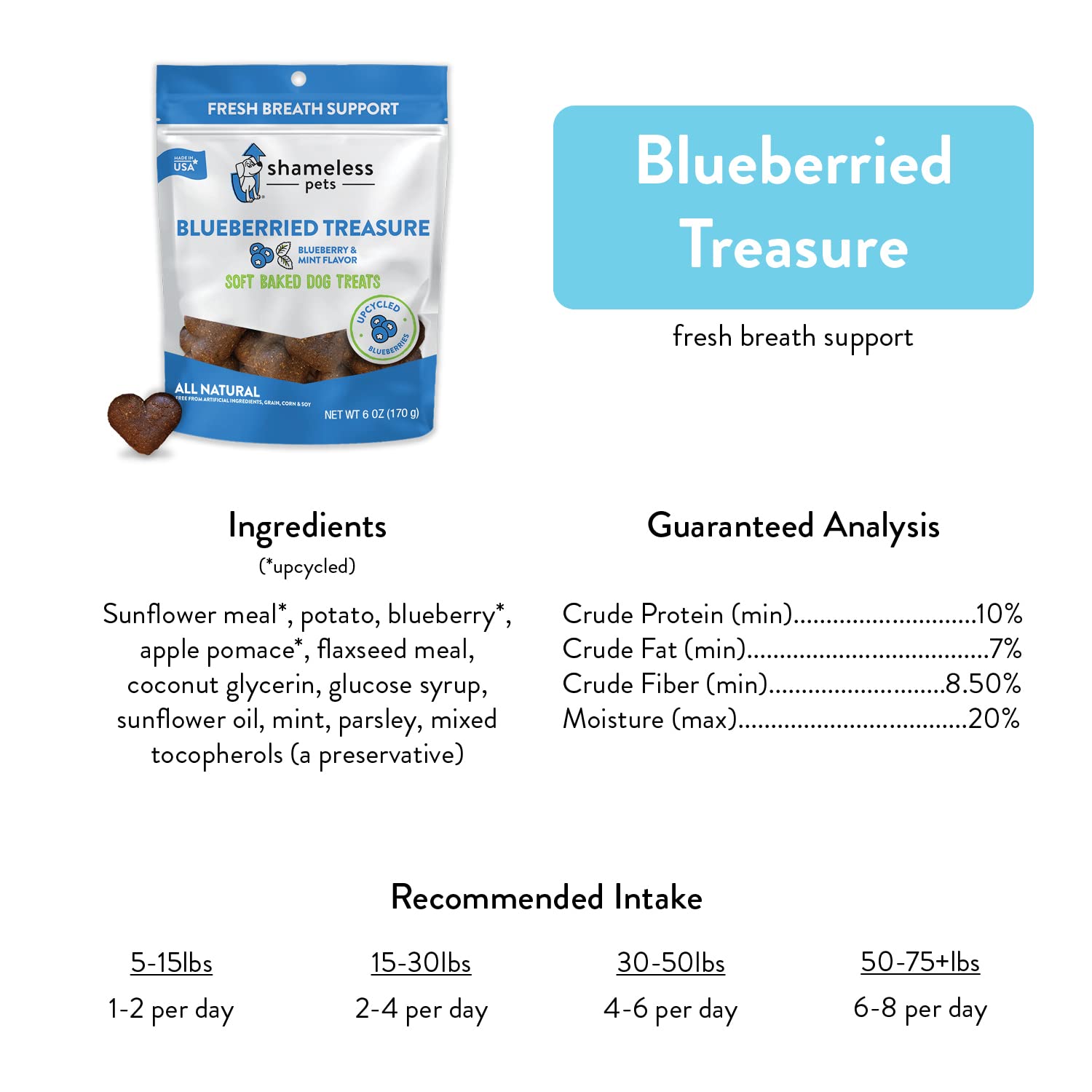Shameless Pets Soft-Baked Dog Treats, Blueberried Treasure - Natural & Healthy Dog Chews with Mint for Immune Support - Baked &