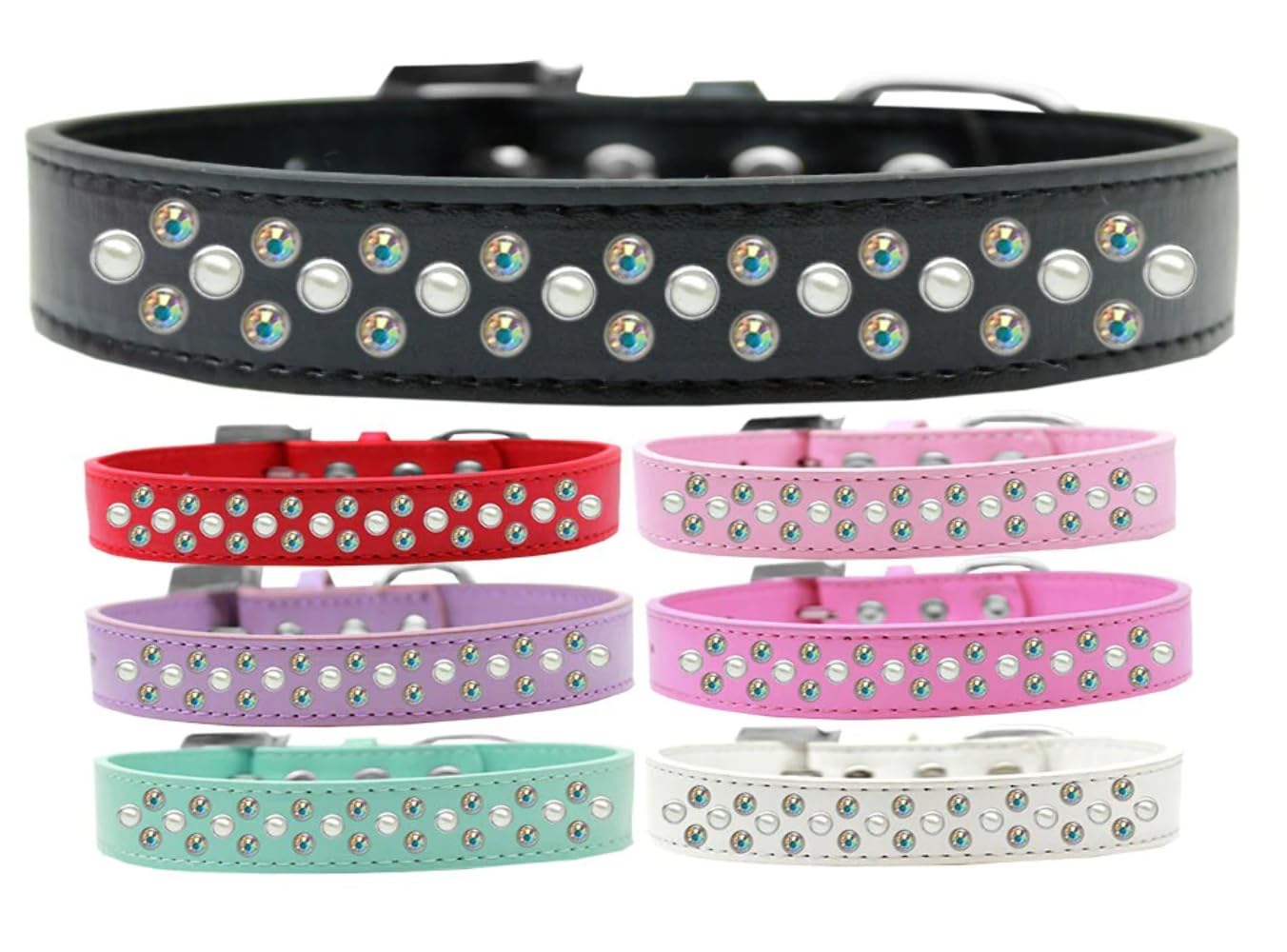 Dog, Puppy & Pet Fashion Collar, Pearl and Aurora Borealis Crystal Rimsets Sprinkles Red 12