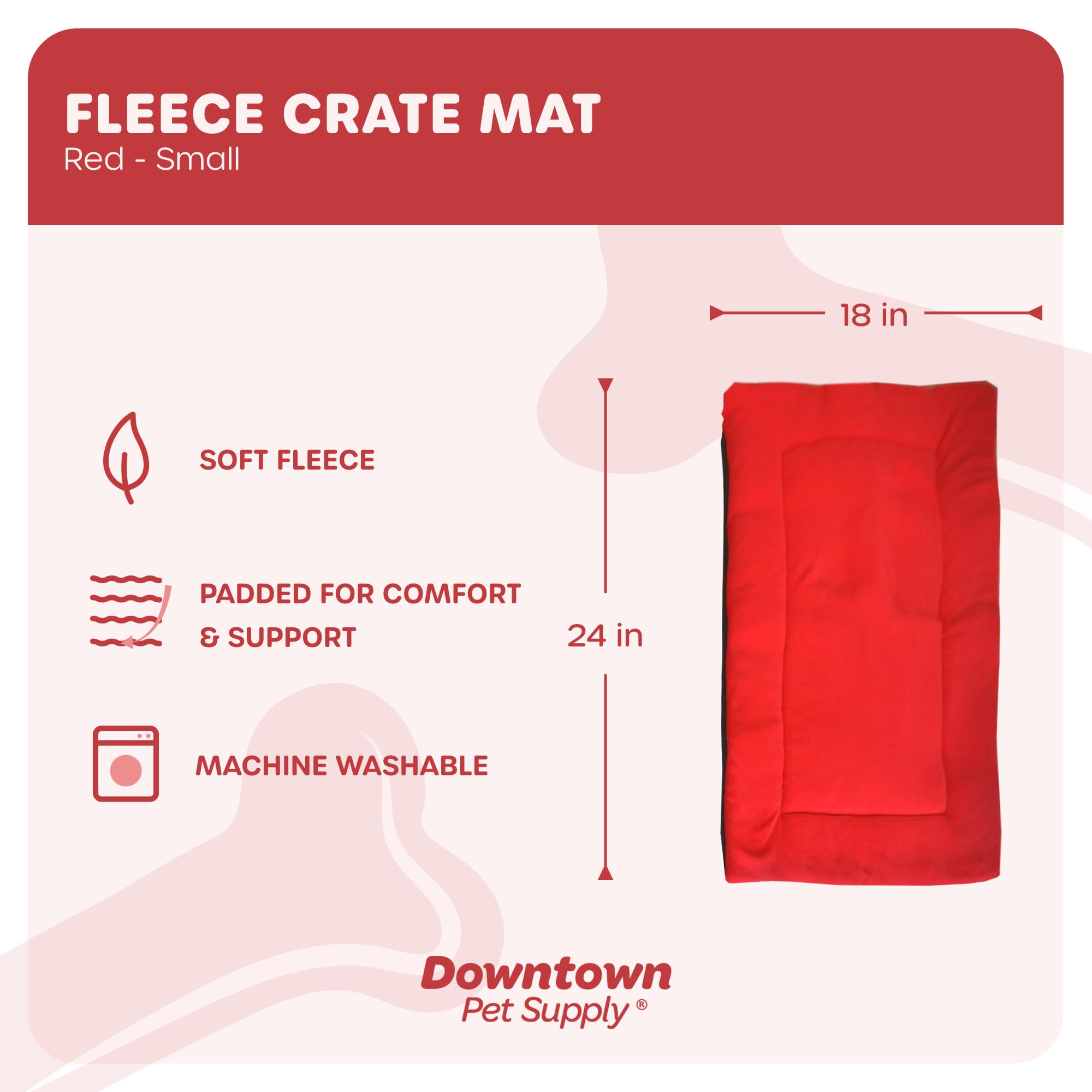 Downtown Pet Supply - Comfort Dog Crate Mat - Soft Fleece Nap Mat - Easy Maintenance, Machine Washable - Red - 24 In X 18 In - Small Dog & Cat Bed