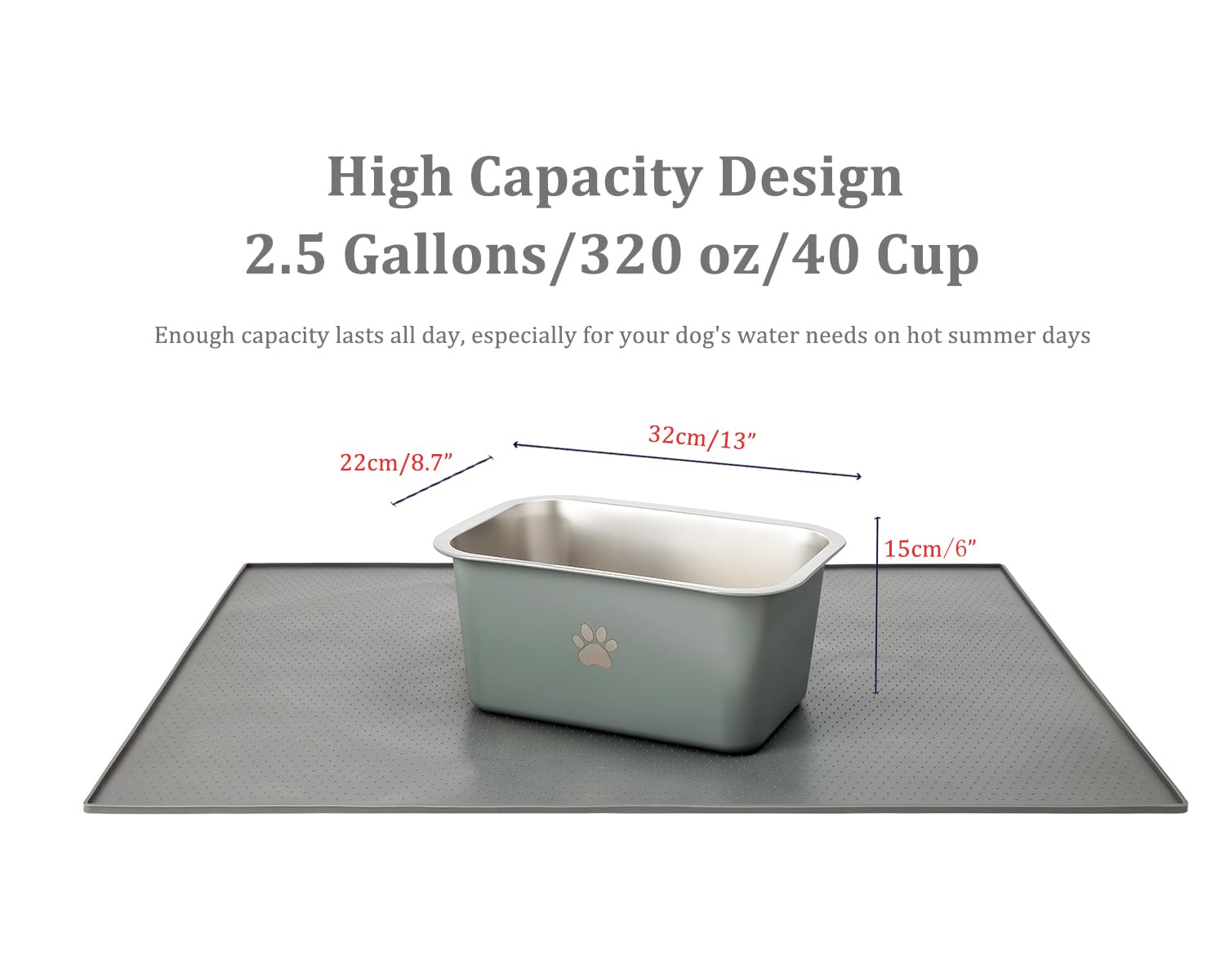 Podinor 2.5 Gallons 40 Cup Non Slip Stainless Steel Large Dog Water Bowls, Outdoor Metal Dog Bowls Extra Large Breed, High Capac