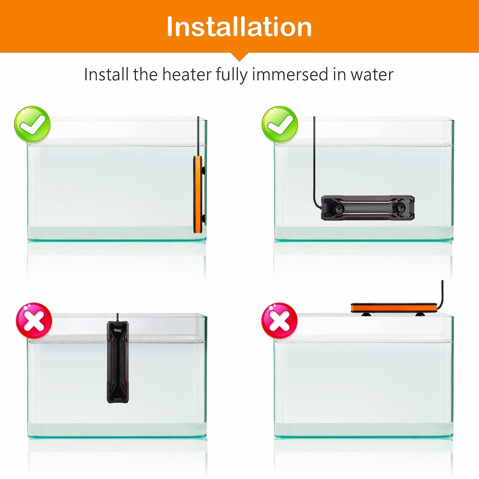 Hygger Aquarium Heater 300W/500W/800W/1000W, Submersible Fish Tank Heater With Digital Led Controller And Intelligent Leaving Water Automatically Stop Heating System, For Freshwater And Saltwater