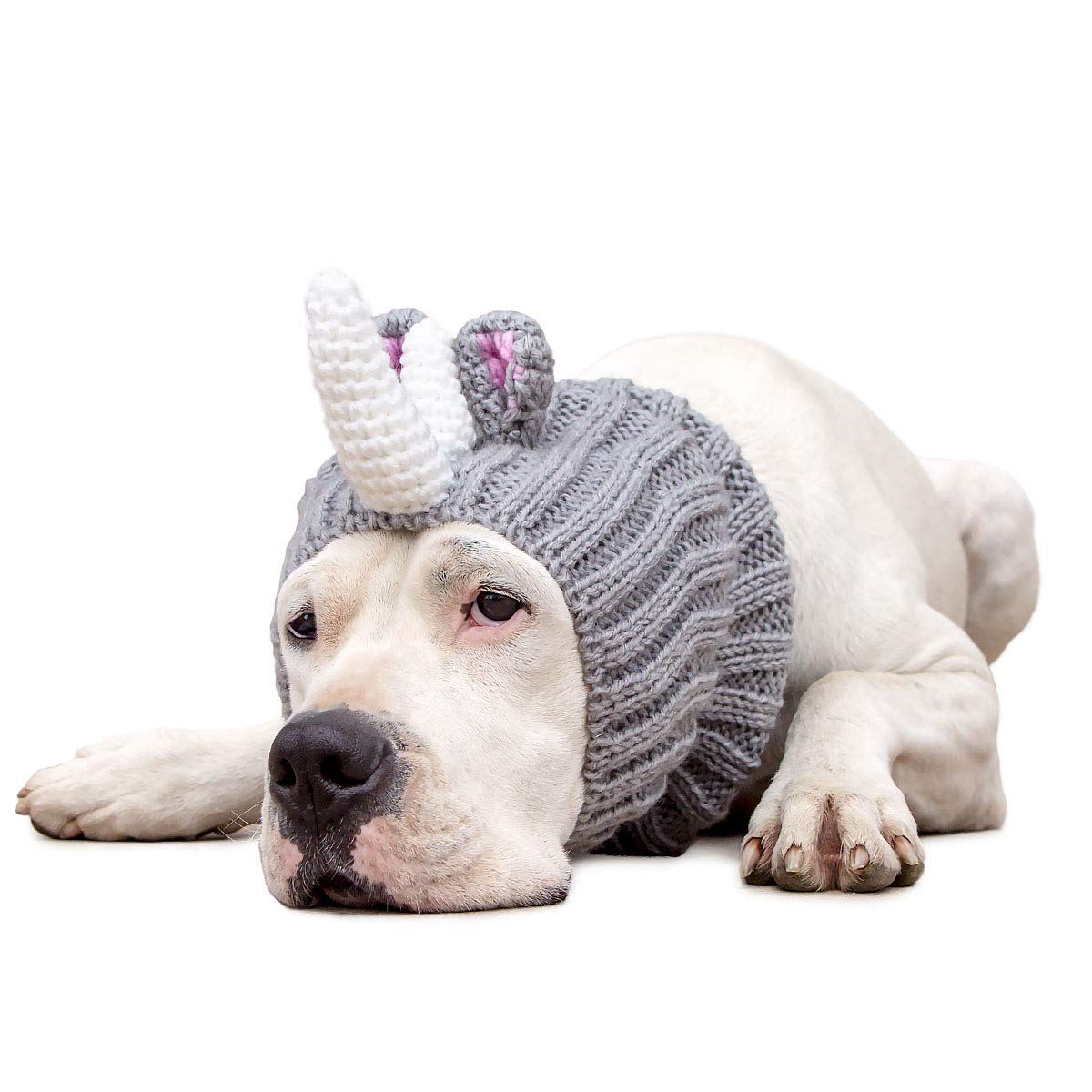 Zoo Snoods Rhino Costume for Dogs and Cats, Medium - Warm No Flap Ear Wrap Hood for Pets, Dog Outfit with Horn for Winters, Hall