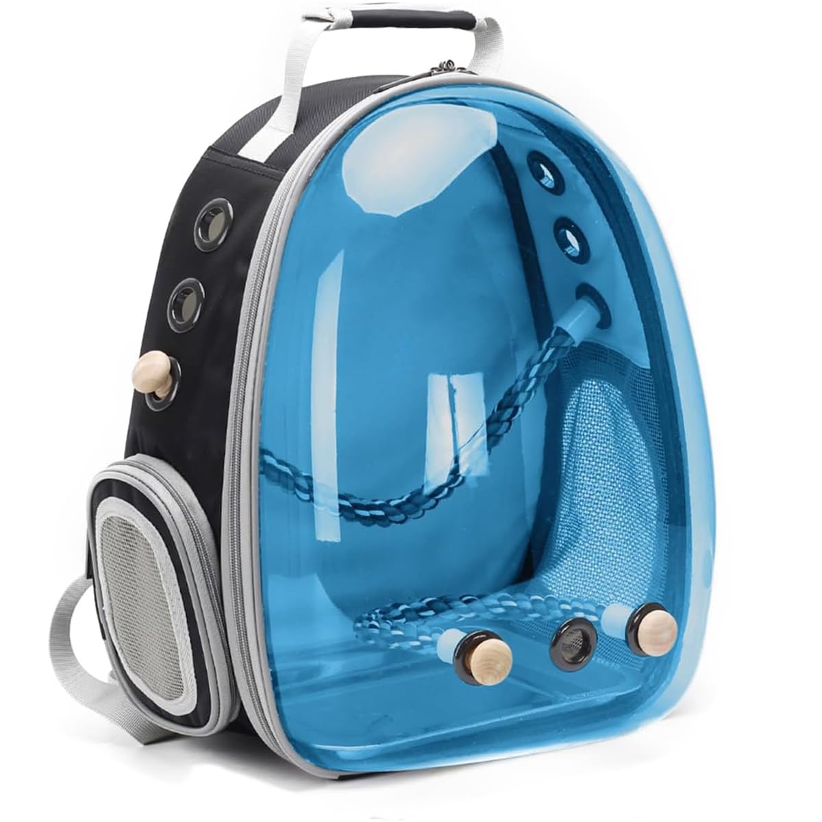 Bird Traval Carrier Cage, Polarized Tinted Blue Space Capsule Astronaut Backpack To Carry Parakeet Cockatiel Parrot With Metal T