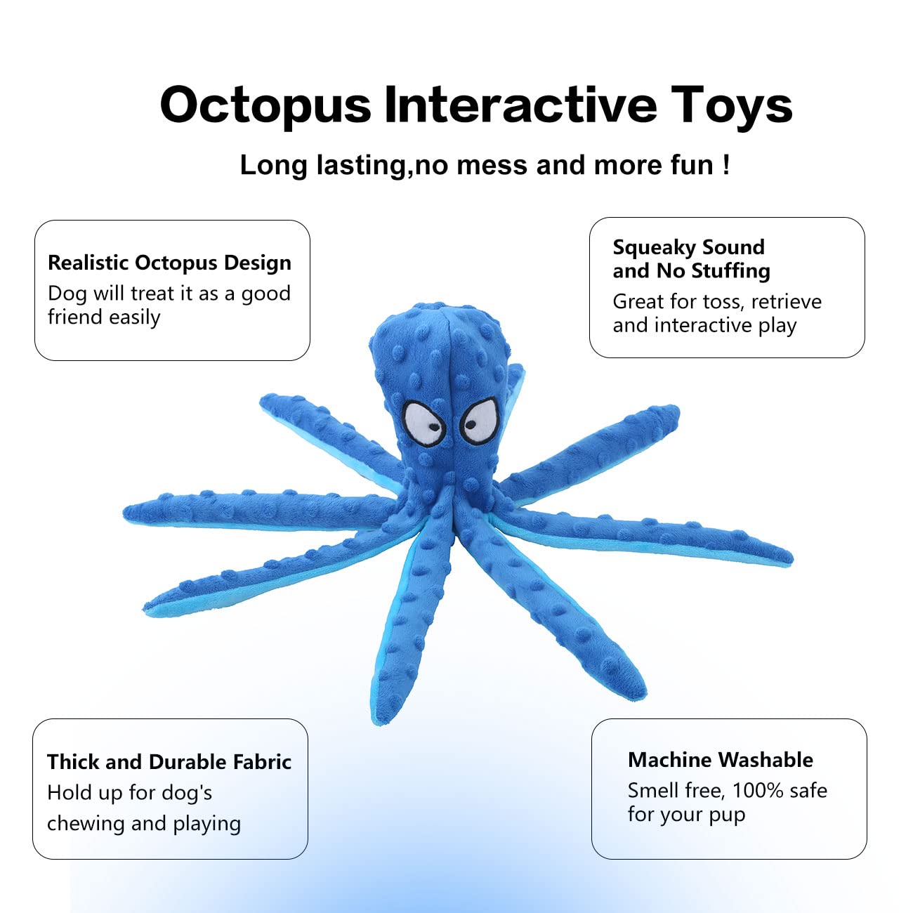 Cpyosn Dog Squeaky Toys Octopus - No Stuffing Crinkle Plush Dog Toys For Puppy Teething, Durable Interactive Chew Toys For Small, Medium And Large Dogs Training And Reduce Boredom, 2 Pack