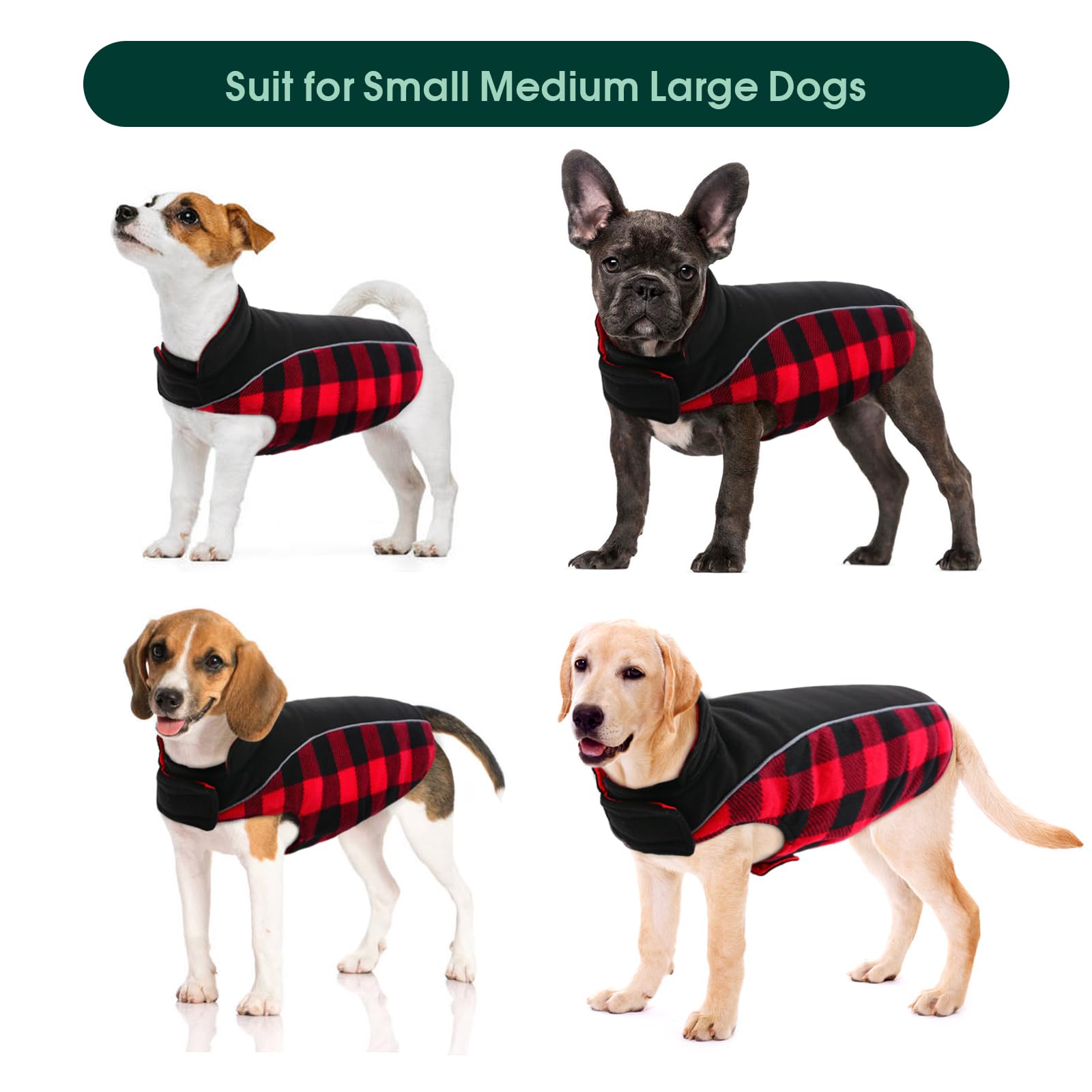 Kuoser Reversible Coat - Warm Waterproof Dog Jacket, British-Style Plaid Winter Coats For Large Dogs