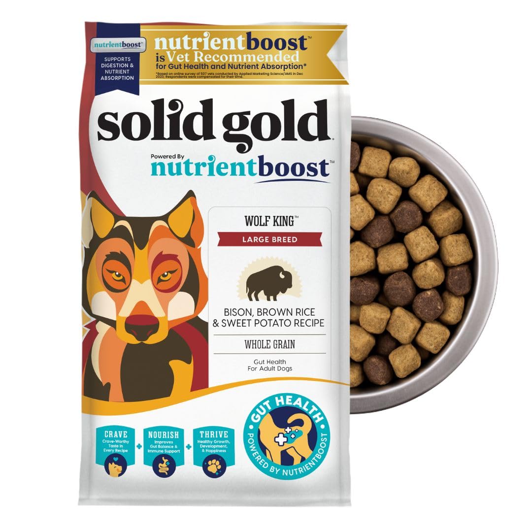 Solid Gold Bison Dry Dog Food for Large Dogs - High Protein, Whole Grain Kibble with Real Bison, Brown Rice & Omega 3 - Large Ki