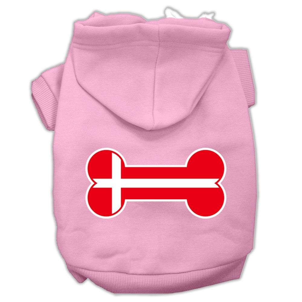 Pet, Dog & Cat Hoodie Screen Printed, 'Bone Shaped Denmark Flag' Light Pink 3Xl (25-35 Lbs.)