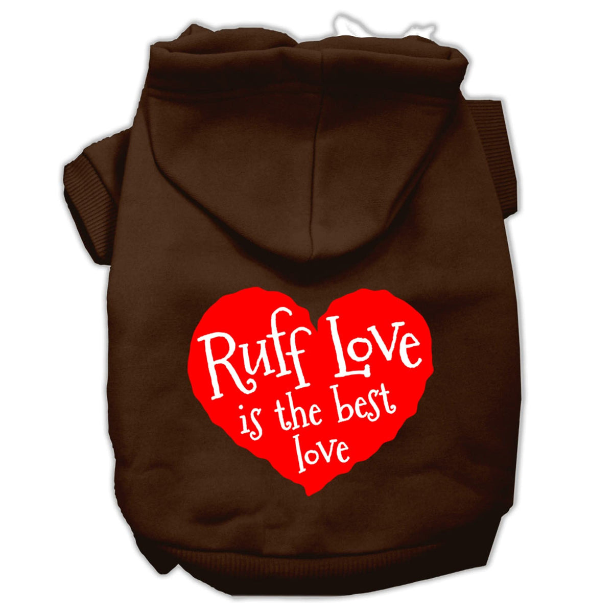 Pet Dog & Cat Hoodie Screen Printed, 'Ruff Love' Brown Lg (10-14 Lbs.)