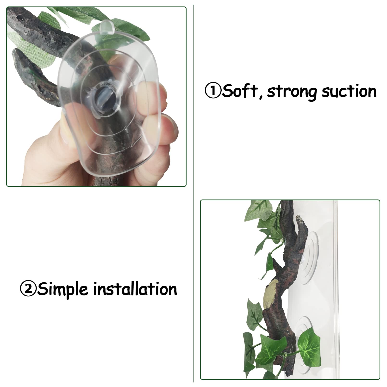Fhiny 2 PCS Reptile Corner Branch, Resin Climb Tree Branch Decor with Leaves Tank Accessories Terrarium Plant Ornament with Suct
