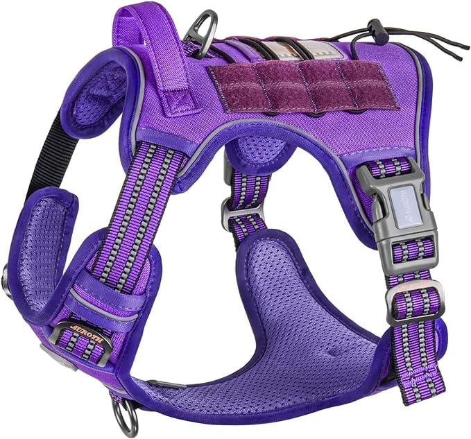 Auroth Tactical Dog Harness For Large Dogs No Pull Adjustable Pet Harness Reflective K9 Working Training Easy Control Pet Vest Military Service Dog Harnesses Purple M