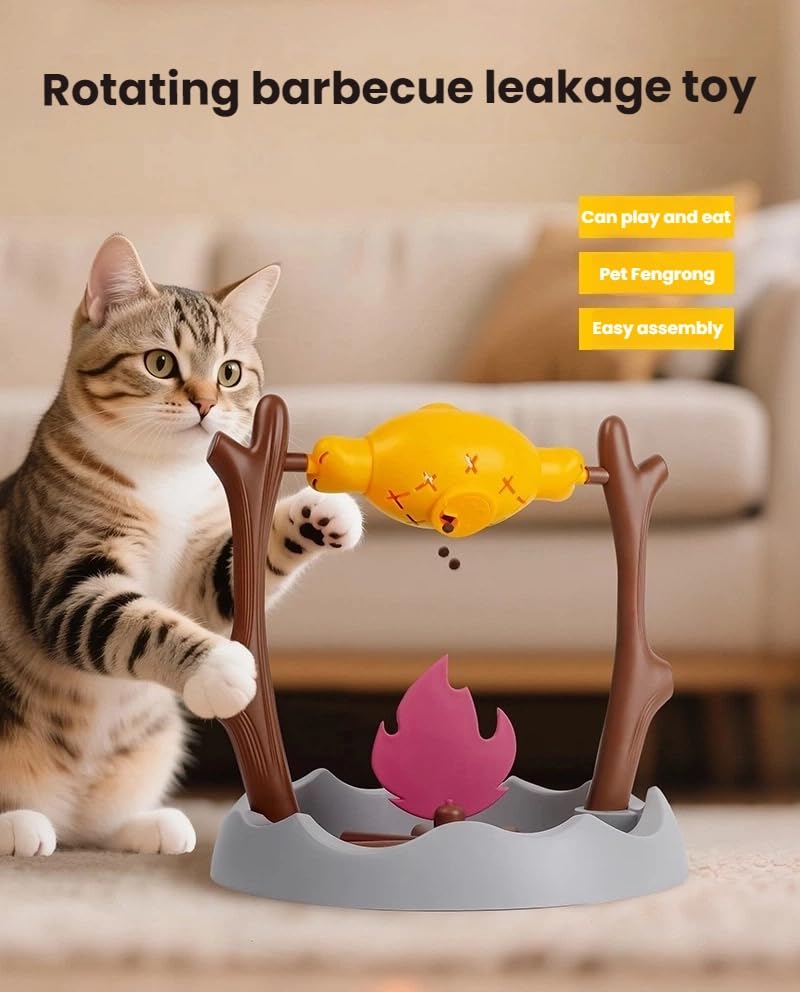 Cats Treat-Dispensing Slow Feeder,Pets Dry Food Dispenser,Cats Slow Feeding Snack Bowl, Grilled Fish Spinning Toy, Food Puzzle C
