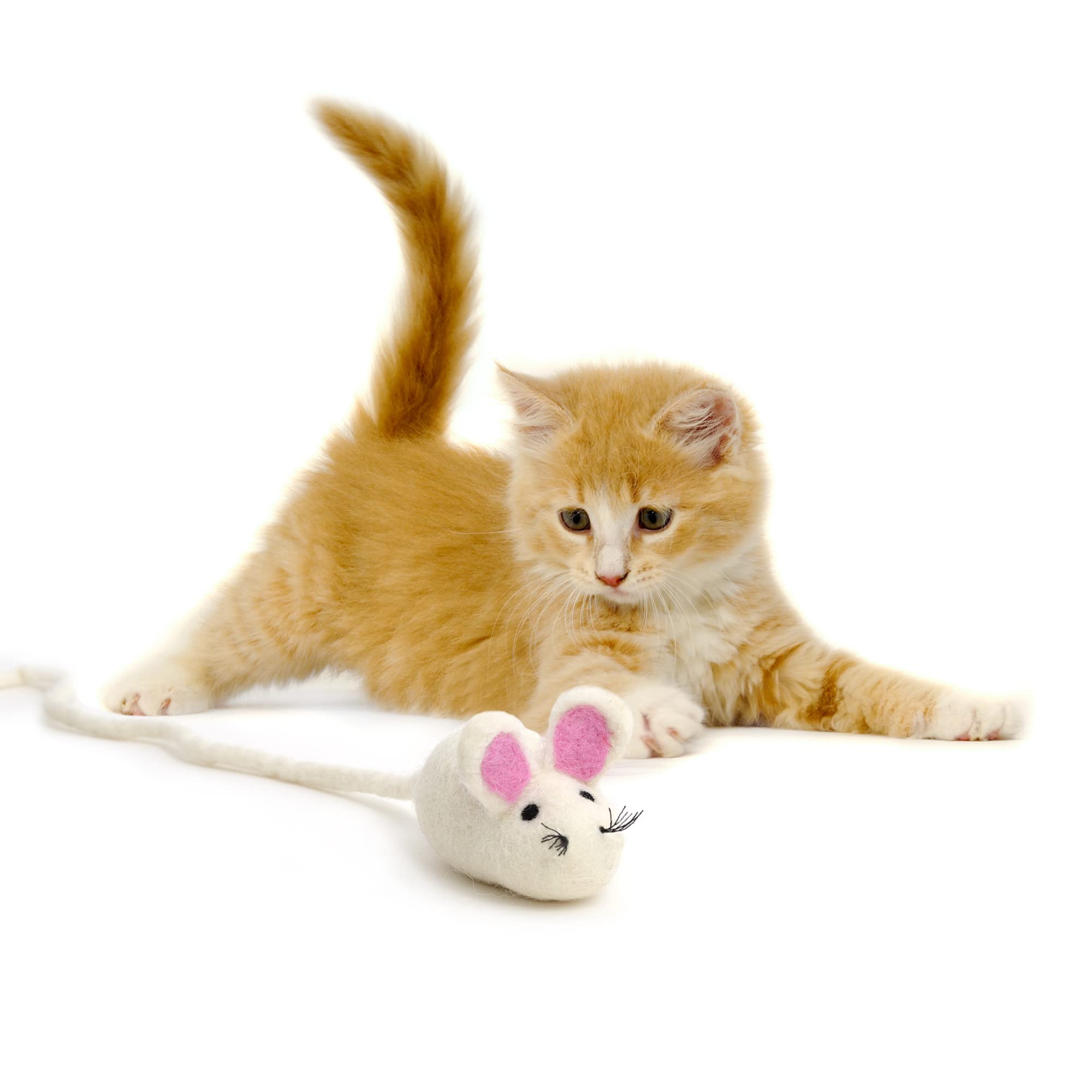 Glaciart One Felt Mouse Cat Toy - Soft Fuzzy Enrichment 100% Natural Wool - Interactive Catnip Play Cat Toy Set - Safe For Pets,