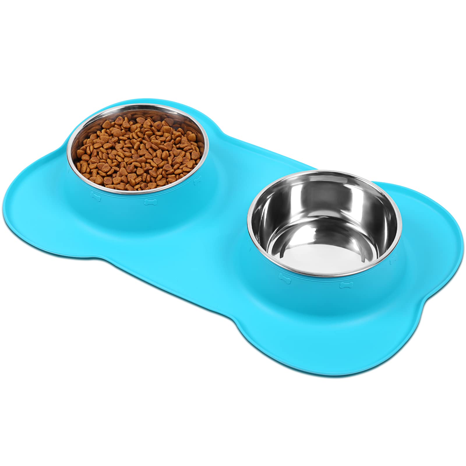 VIVAGLORY Dog Bowls, Dog Food Bowls, Stainless Steel Cat Puppy Water Bowls with Non Spill Skid Resistant Silicone Mat, X-Large,