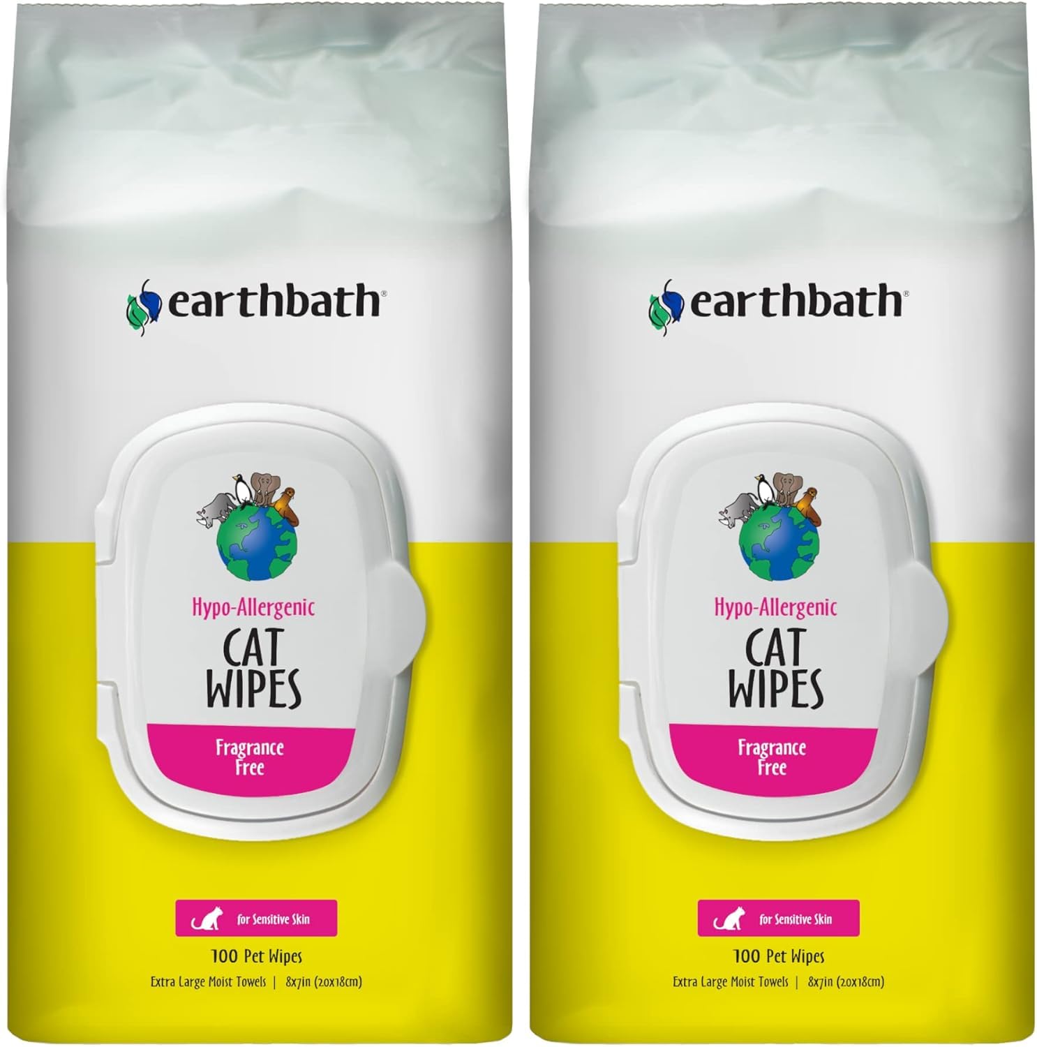 Earthbath, Hypo-Allergenic Cat Wipes - Fragrance Free Cat Wipes For Paws And Butt, Best Pet Wipes For Cats With Sensitive Skin, 