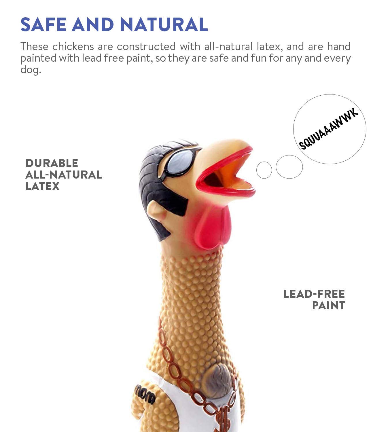 Outward Hound Squawkers Earl Latex Rubber Chicken Interactive Dog Toy, Large