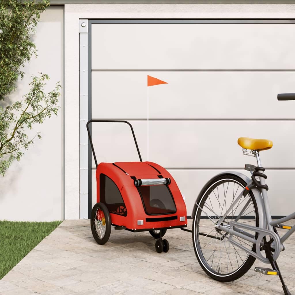 vidaXL Pet Bike Trailer in Orange & Gray - Sturdy Iron Frame, Comfortable Oxford Fabric, Ventilated with PVC Cover, Reflective Safety Features, Multifunctional Use, 53.9&quot; L Cargo Area