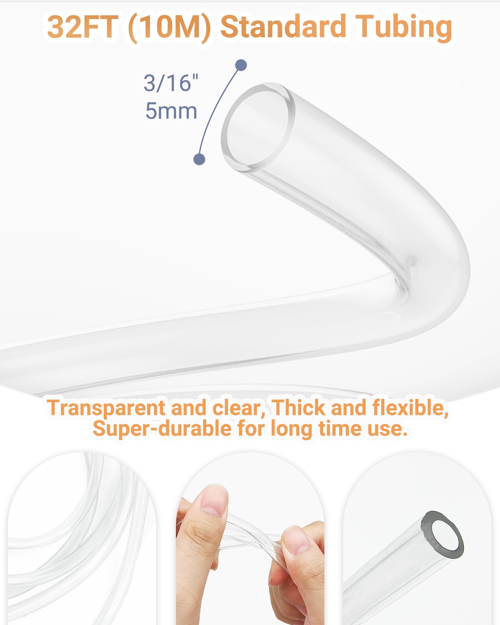 Moonorange 33 Feet Aquarium Airline Tubing, Standard 3/16    Tubing For Fish Tank Air Pumps, Terrariums (30 Feet/Clear)