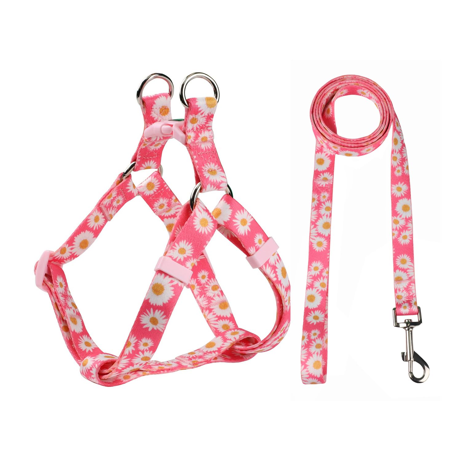 Olahibi Harness And Leash Set, Floral Pattern, 5Ft Matching Leash, No Pull, Easy Wear For Small Dogs.(S, Pink Daisy)