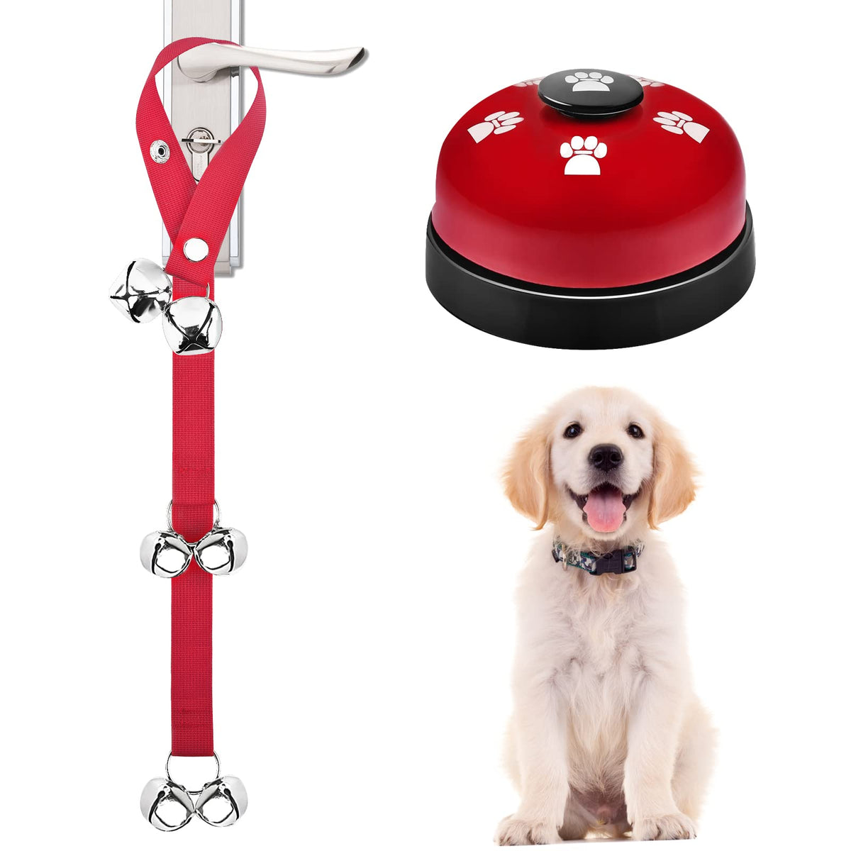 Jimejv 2 Pack Dog Doorbells, Pet Training Bells For Go Outside Potty Training And Communication Device Large Loud Dog Bell Cat Puppy Interactive Toys Adjustable Strap Door Bell (Red)