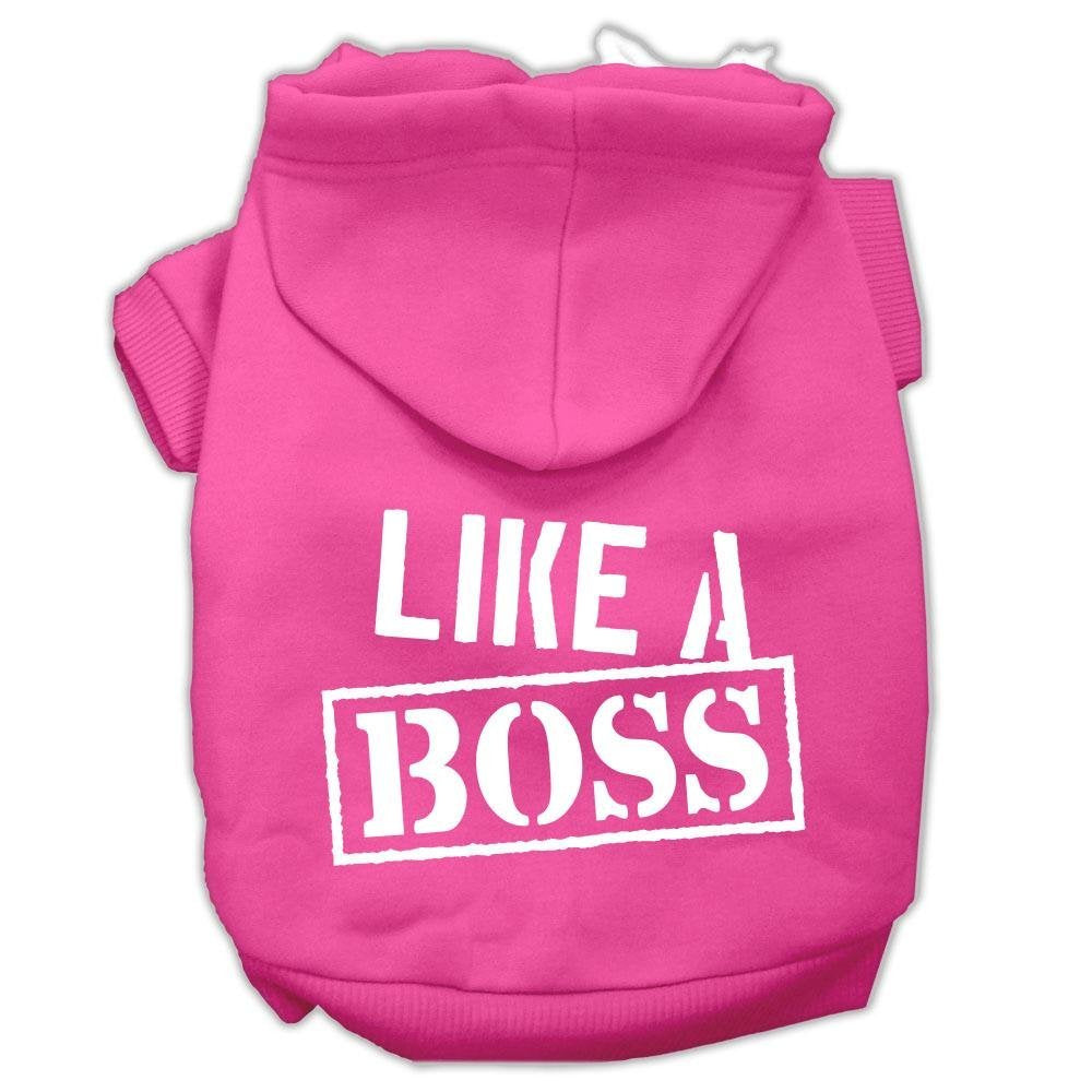 Pet, Dog & Cat Hoodie Screen Printed, 'Like A Boss' Bright Pink Xs (0-3 Lbs.)