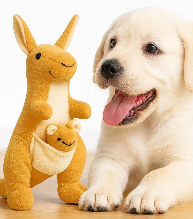 WAGGYTAILS Premium Kangaroo Soft Squeaky Toy for Dogs (Made in Australia) Plush Chew Toy with Builtin Squeaker | Cute Kangaroo 