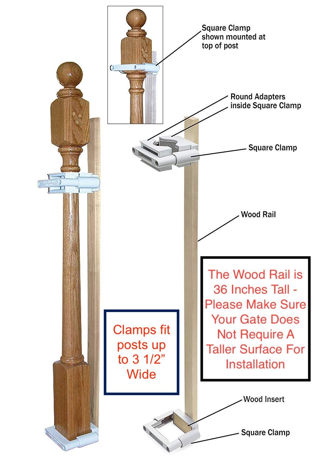 Safety Innovations No Hole Stairway Baby Gate Mounting Kit - Fits Posts From 2 3/4 Inches To 3 1/2 Inches Wide With Square Or Round Tops - No Adhesives On Or Screws In Your Posts, (1-Pack)