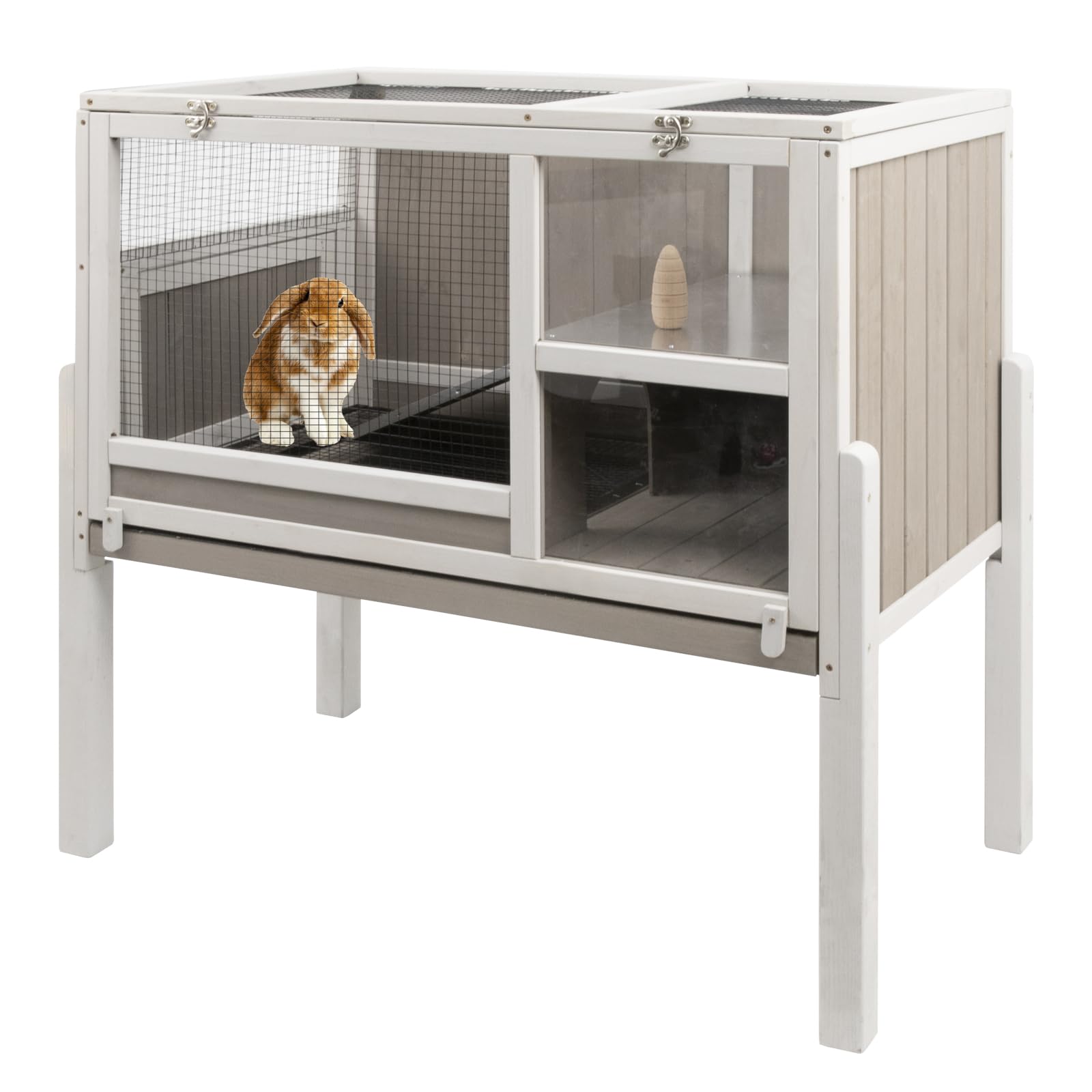 Gowoodhut Elevated Guinea Pig Cage 36.6' H Wooden Outdoor Rabbit Hutch With Wire Netting Above The Pull Out Tray, Detachable Le