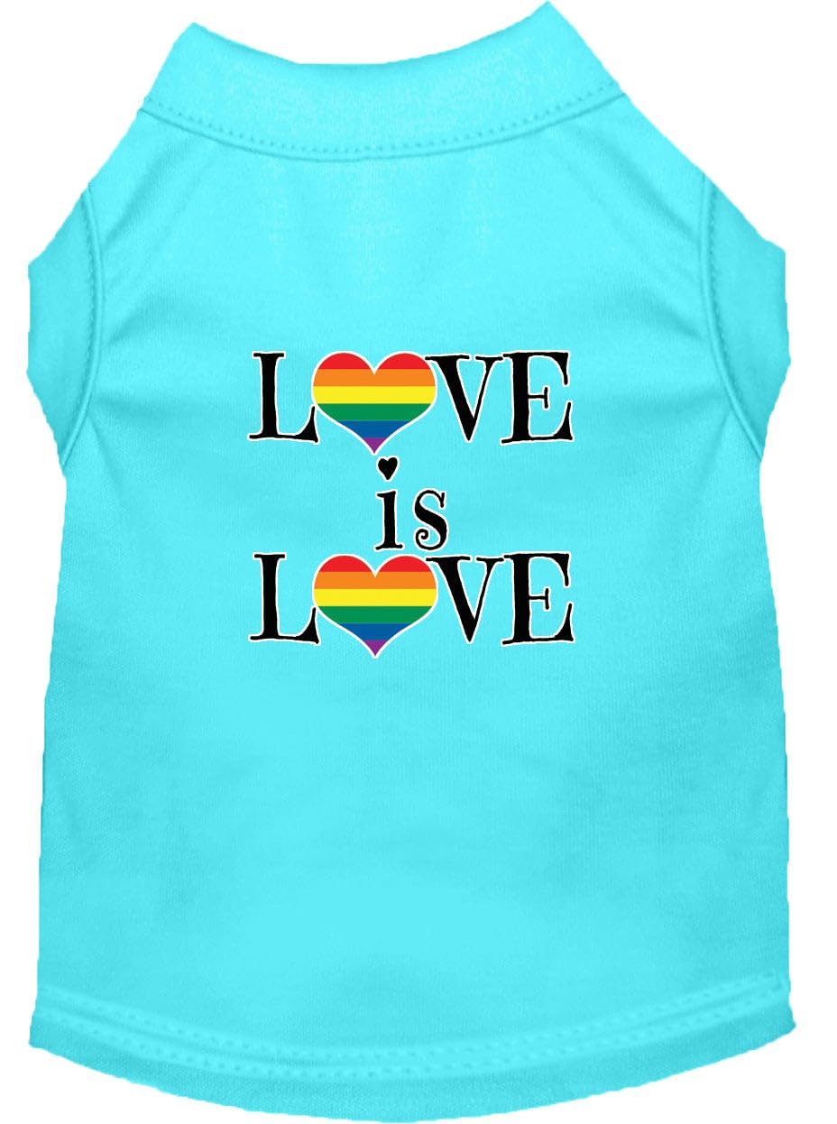 Pet Dog & Cat Shirt Screen Printed, "Love Is Love" Aqua XS (0-3 lbs.)