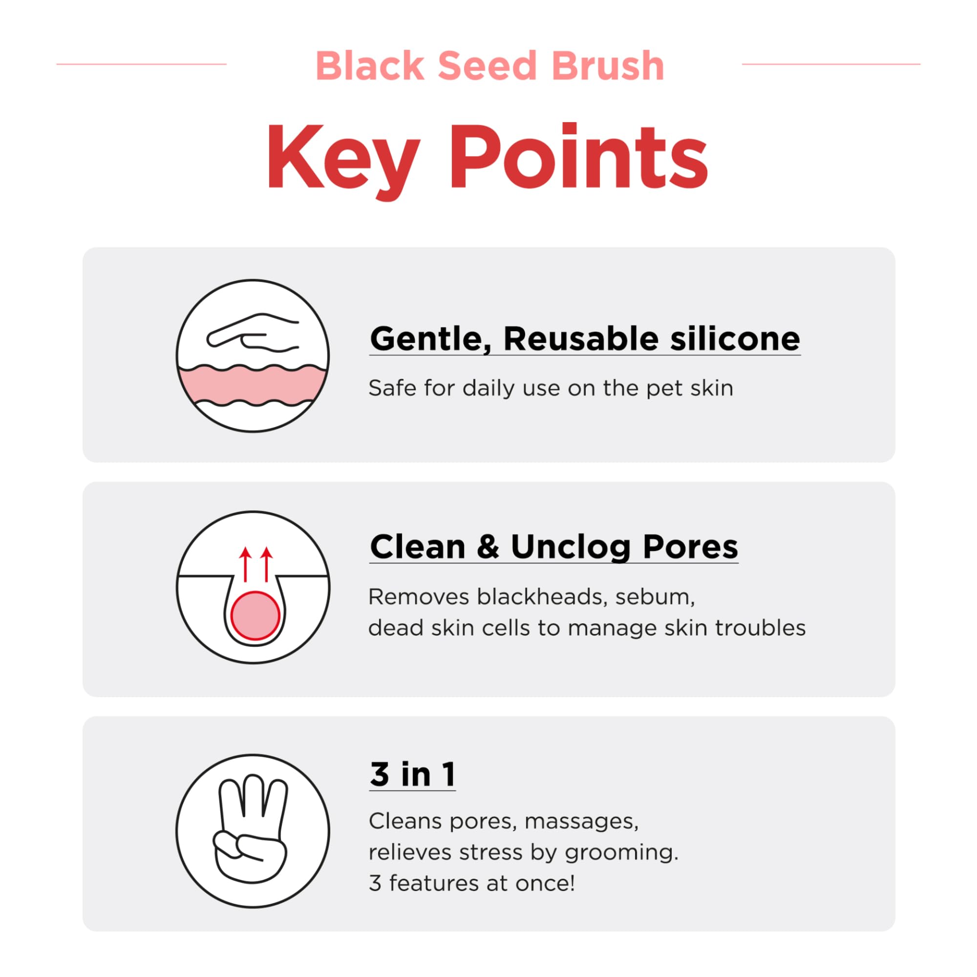 Jayu Pet Black Seed Brush - Cat Acne Chin Treatment, Cat Acne Brush, Silicone Brush For Cats Chin Acne & Blackhead Exfoliation, Double-Sided Cat Grooming Brush (1Pcs)