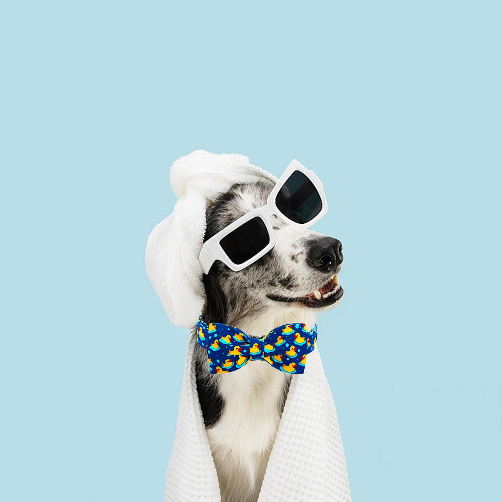 Lionheart Glory Dog Bow Collar Ducky Pattern Cute Boy Collars For X-Small Dogs,Soft Duty Adjustable Dog Collar With Bowtie Sprin